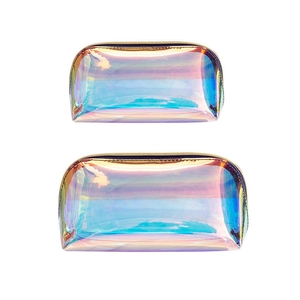 Set of large and small holographic laser half-round makeup bags with zipper closure