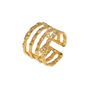 Minimalist multi-layer gold stainless steel open ring with a unique hammered texture finish