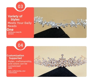 Detailed view of luxury bridal crowns with pearls and crystals in silver and rose gold