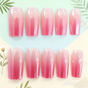 Pink gradient glossy square press-on nails set with vibrant electroplated finish