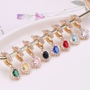 Gold plated sunflower earrings with colorful oval zircon stones in eight vibrant shades