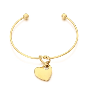 Minimalist open gold heart knot bangle bracelet crafted in polished stainless steel