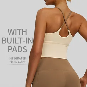 Damen Crisscross Rücken Yoga Weste Hohe Elastizität Sport-BH Mit Integrierten Brustpolstern Nacktgefühl Fitness Top