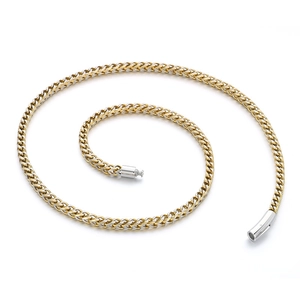 Two-tone gold and silver Franco chain necklace with sleek cylindrical plug clasp