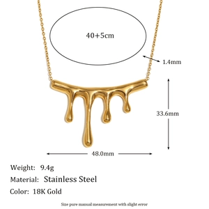 18K gold plated stainless steel necklace with liquid molten waterfall pendant dimensions