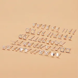Set of 27 pairs minimalist S999 sterling silver stud earrings with various geometric shapes
