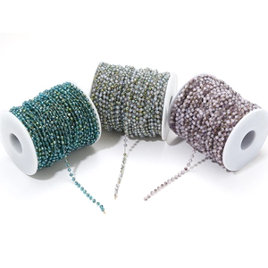 Three spools of 3.5mm crystal beaded chains in teal, blue, and purple for DIY jewelry making