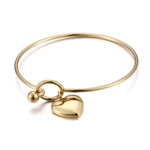 Minimalist Women Stainless Steel Heart Pendant Open Bangle Bracelet Gold Plated Elegant Fashion Jewelry Gift