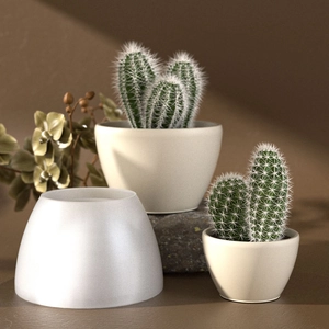 Minimalist off-white round ceramic planters in various sizes for succulents and cactus
