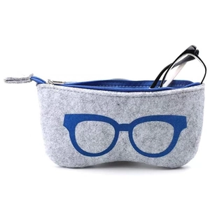 Custodia per occhiali in feltro grigio con motivo blu e cerniera per occhiali da sole