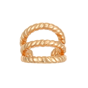 Close-up of triple-layer gold ear cuff featuring intricate twisted rope metal textures