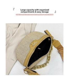 Top view of woven saddle bag showing spacious interior with zipper and metal horse logo
