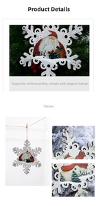 Detail of wooden snowflake ornament with vintage Santa Claus print and rustic hemp rope