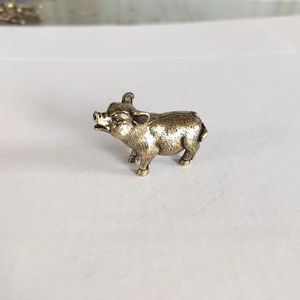 Cute brass miniature pig figurine with metallic texture for desktop landscape decor
