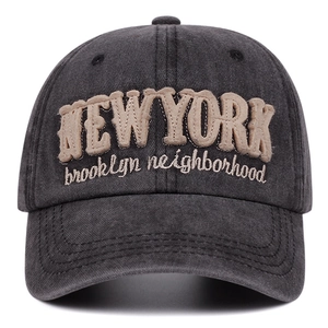 Vintage washed charcoal baseball cap with New York Brooklyn embroidery on front