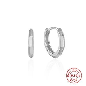 Minimalist S925 sterling silver faceted geometric hoop earrings on a clean white background