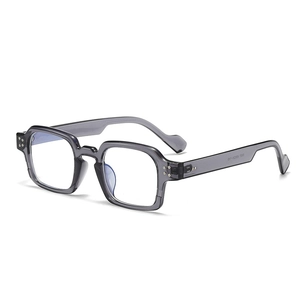 Retro grey translucent square frame sunglasses with metal rivet details and thick temples