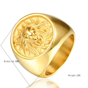 Men's hip hop gold lion head ring in stainless steel with 18.5mm width and punk style