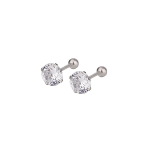 Pair of S925 silver screw back stud earrings with four-prong set round cubic zirconia