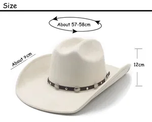 Size guide for suede felt cowboy hat with 57-58cm head circumference and 9cm brim detail
