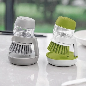 Soap Dispensing Kitchen Brush ABS PC Stainless Steel Silicone Press Liquid Scrubber With Storage Base For Dish Pot Pan
