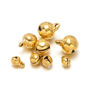 Polished gold-plated stainless steel bell pendants in various sizes for DIY jewelry making
