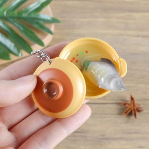 Porte-clés créatif miniature en forme de marmite de poisson avec couvercle amovible