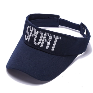 Navy blue sun visor hat with white SPORT embroidery for outdoor running and sports