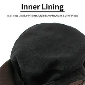 Winter warm military cap with thick plush lining and brown brim for cold weather comfort