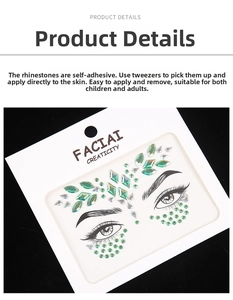 Green crystal face jewels and forehead diamond stickers for festival makeup accents