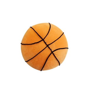 Soft plush basketball pillow toy with orange velvet fabric and black stitching details