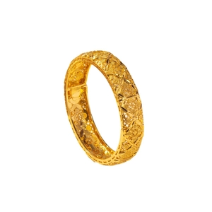 Retro hollow floral carved gold bangle with intricate ethnic patterns for women