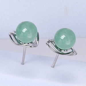 Elegant S925 sterling silver earrings with spherical green aventurine gemstones