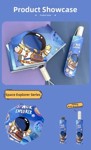 Close-up of Space Explorer kids' automatic folding umbrella with safety anti-rebound feature