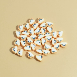 Detailed view of 10mm colorful polymer clay rainbow cloud beads for DIY jewelry making