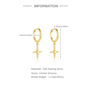 Detailed dimensions of 925 sterling silver star drop earrings with AAAAA zircon stones