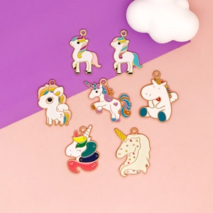 Colorful enamel unicorn and rainbow pendants in gold alloy for DIY jewelry crafting
