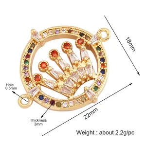 Gold-plated crown connector with colorful zircons for DIY jewelry making 18x22mm