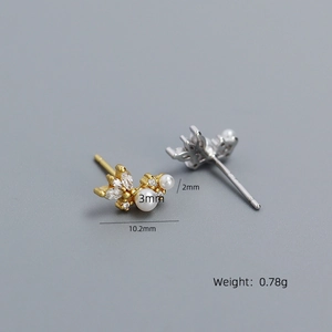 Elegant S925 silver stud earrings with pearls and marquise cubic zirconia 10.2mm