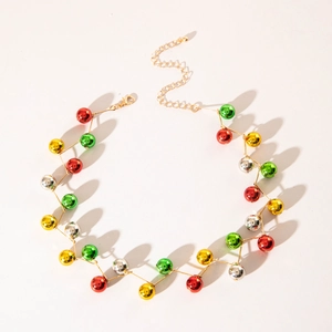 Exaggerated Christmas necklace with colorful CCB bell beads and adjustable gold chain