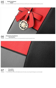 Detail view of lychee pattern leather bag with gold hardware and precision stitching