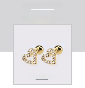 Detail of heart-shaped gold studs with micro-set zircons and secure screw backs