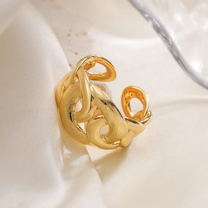 Minimalist 18K gold-plated irregular chain knot ring with adjustable open band for women