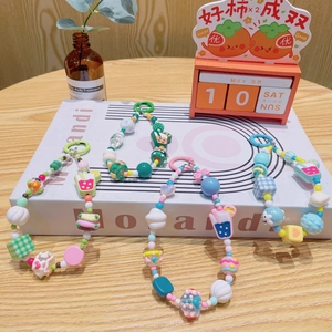 Cordons de téléphone mignons avec perles de dessin animé et pendentifs thé aux perles