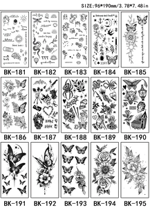 Detail view of 15 black and white sketch floral tattoo stickers in 96x190mm size