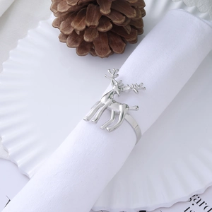 Christmas Alloy Reindeer Napkin Rings Elegant Metallic Deer Head Napkin Buckles For Hotel Banquet Table Decoration Gold Silver