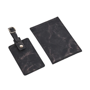 Black marble pattern PU leather travel set including passport cover and luggage tag