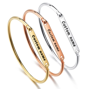 Polished stainless steel open bangles in gold, rose gold and silver for custom engraving
