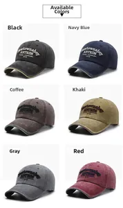 Collection of vintage washed cotton baseball caps with 3D embroidery in six colors