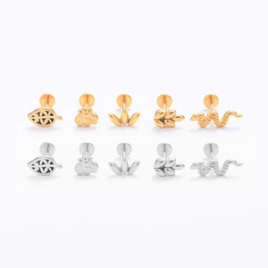 Surgical stainless steel flat back stud earrings with leaf, bee and snake motifs